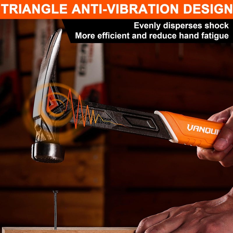 VANQUISH 17 oz Framing Hammer, Straight Claw Hammer with Magnetic Nail Holder, Rip Claw Hammer with Milled Face & Shock Absorbing Grip, Heavy Duty One-piece Forged Hammer 0527 - Image 2
